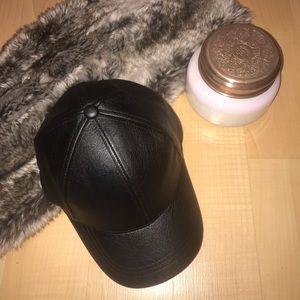 Faux Leather Black Baseball Cap. OSFA